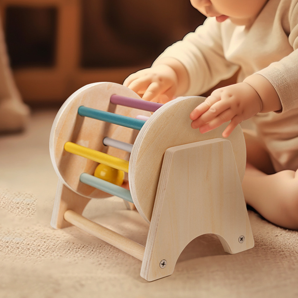 Montessori Infant wooden Rolling Drum Toy Jollyza Toys