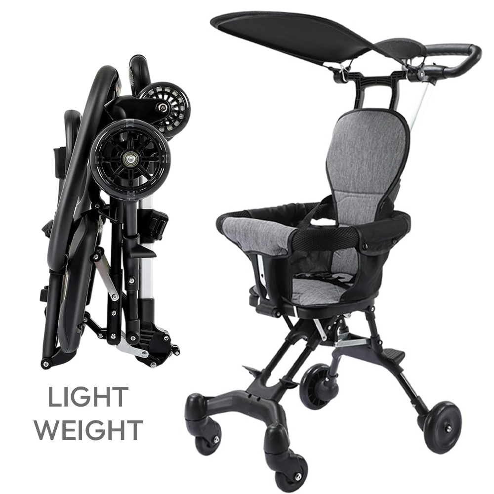 Jollyza Lightweight Foldable Baby Stroller 360° Swivel Black