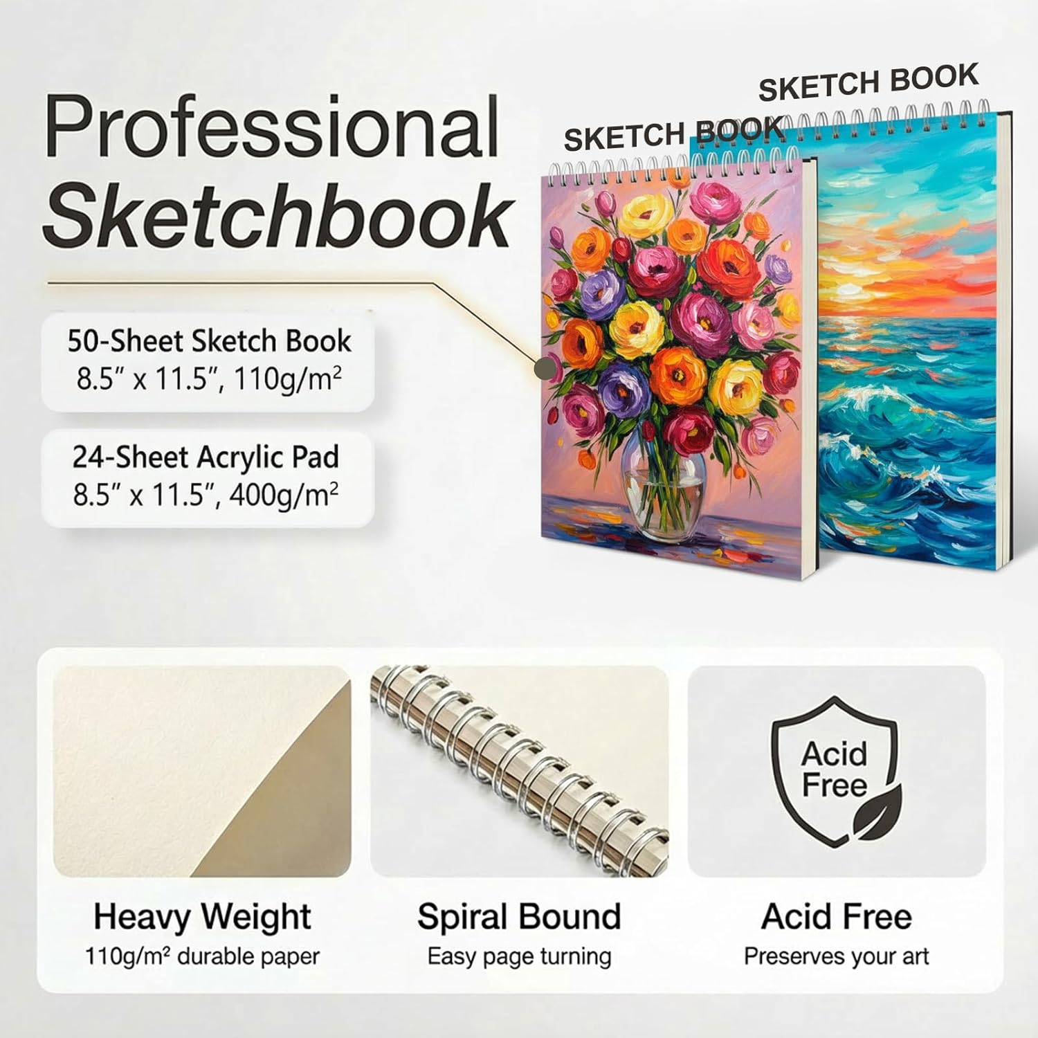 مجموعة فنية خشبية فاخرة مكونة من 175 قطعة، تتضمن ألوان أكريليك، أقلام تلوين، أقلام شمعية، مجموعة فرش، لوحات ألوان، ودفترين للرسم.