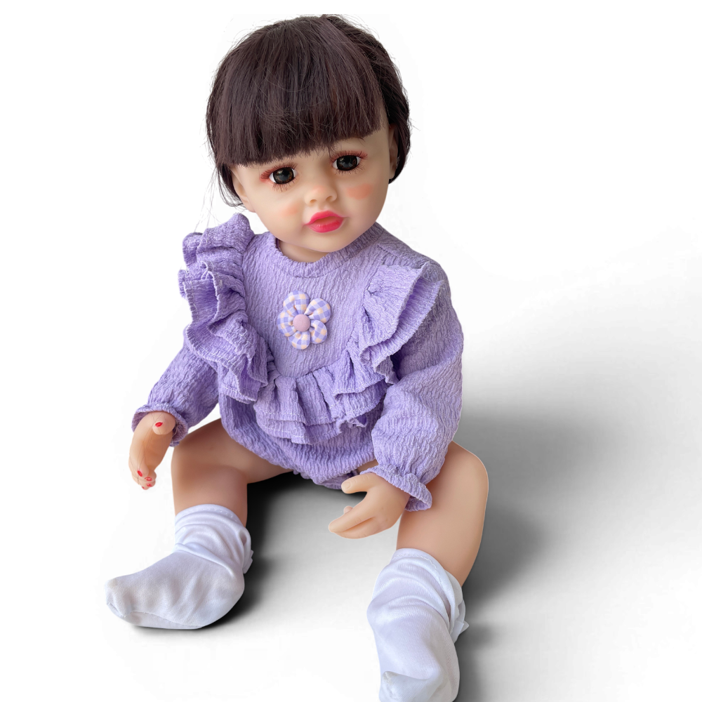 Lavender Princess Silicone Doll – Realistic Baby Girl Doll with Ruffle Outfit