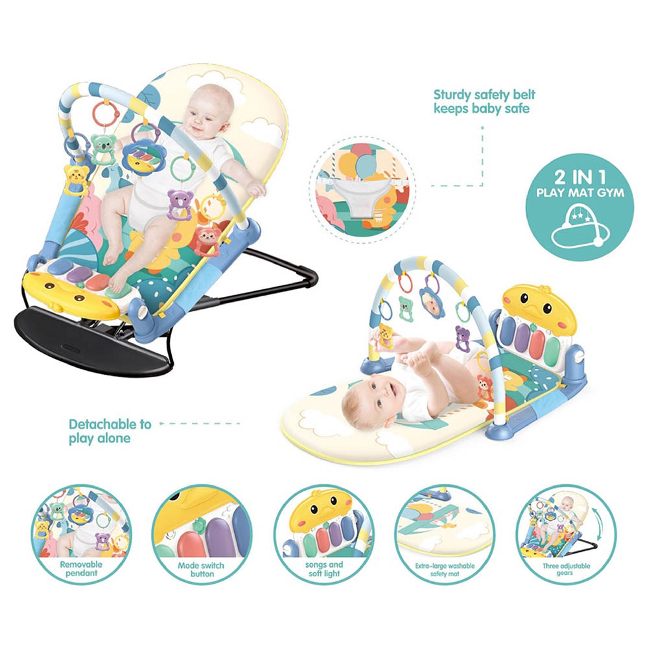 2-in-1 Baby Activity Play Mat & Cradle Soft, Safe & Adjustable Design
