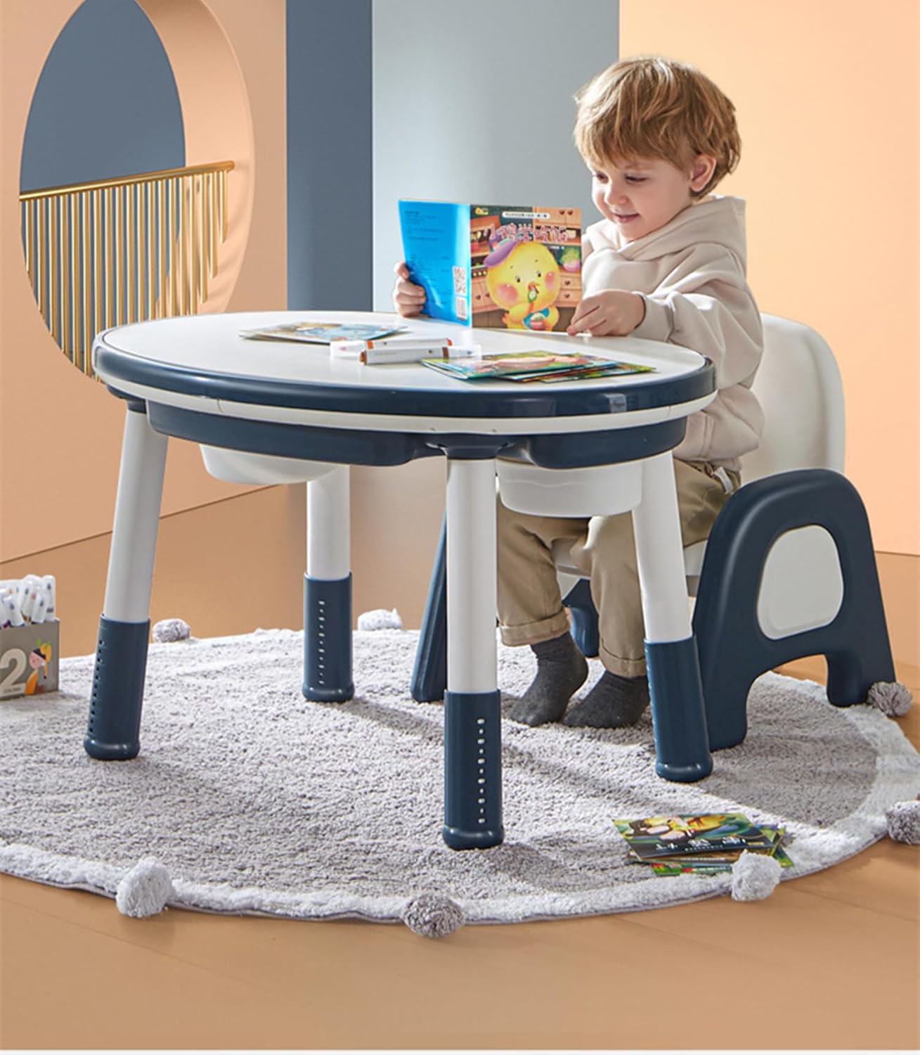 2-in-1 Children’s Table & Chair with Storage Baskets Adjustable Multi-Functional Learning & Play Desk