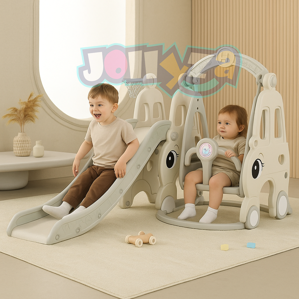Compact Indoor Plastic Slide & Swing Set for Kids Playset for Toddlers