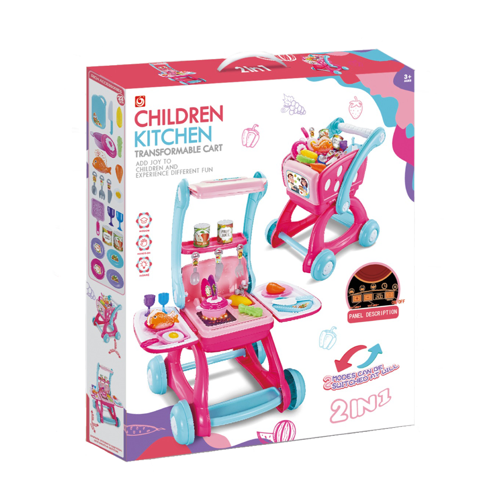 2‑in‑1 Pretend Play Kitchen & Shopping Cart Set