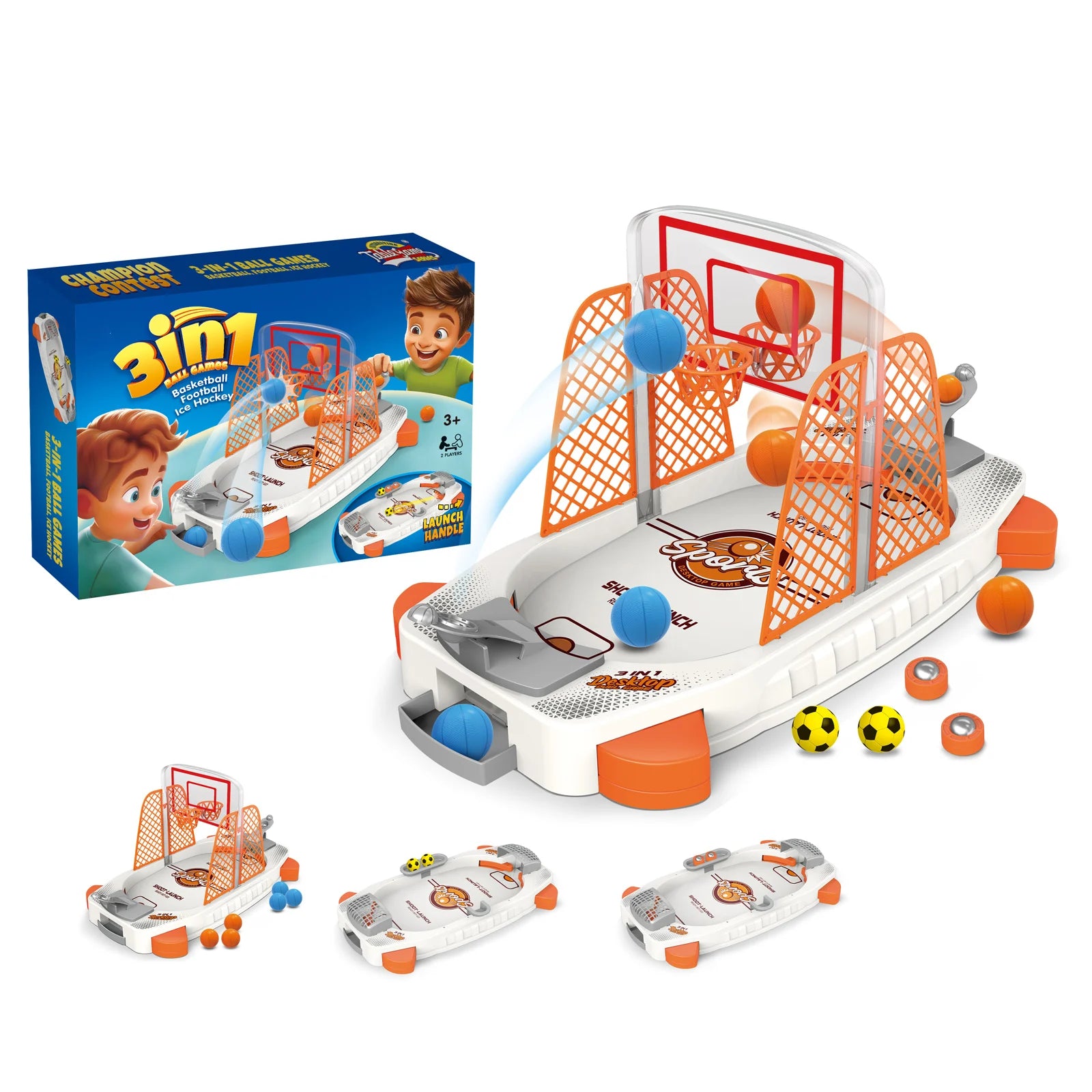 3-in-1 Tabletop Sports Game Basketball, Football & Ice Hockey for Kids, 2 Players