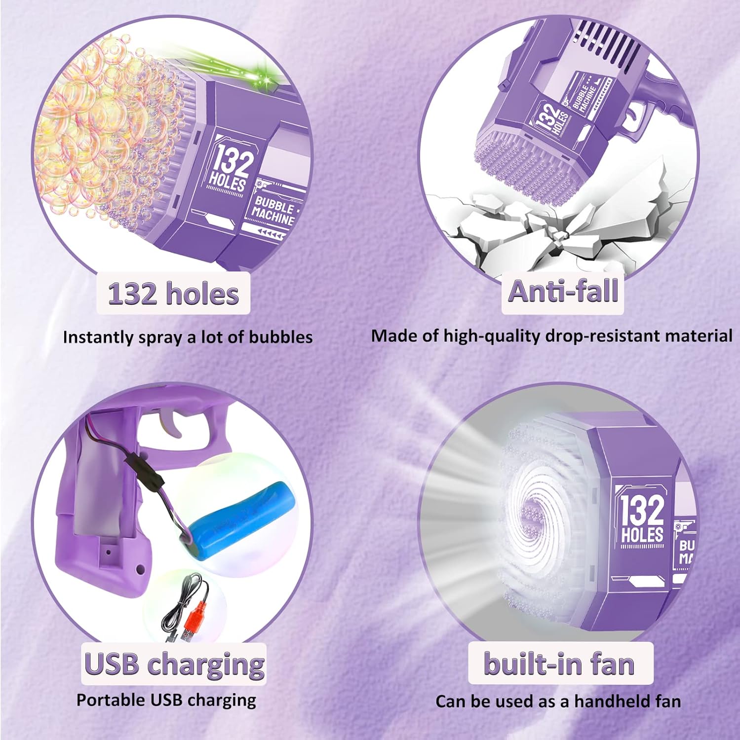 132 Holes Bazooka Bubble Gun with Lights & Solution Rocket Bubble Machine for Kids & Adults