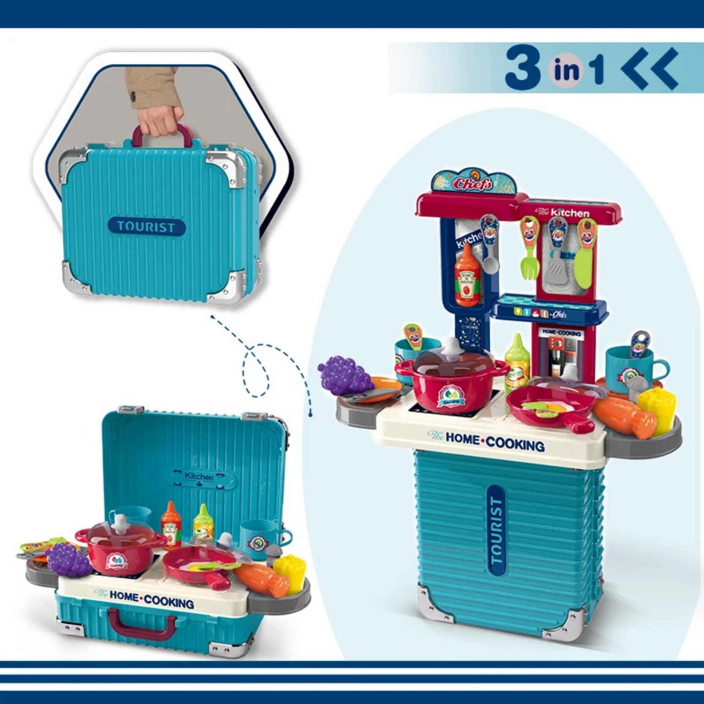 47CM Kids Pretend Play Kitchen Set Little Chef Cooking Toy for Girls & Boys