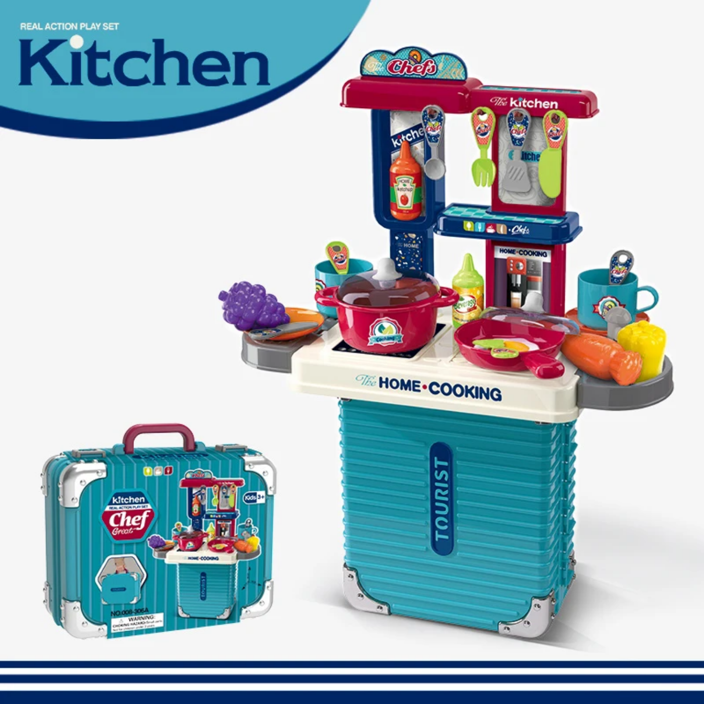 47CM Kids Pretend Play Kitchen Set Little Chef Cooking Toy for