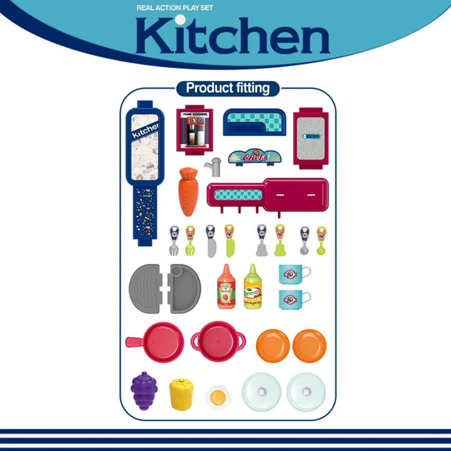 47CM Kids Pretend Play Kitchen Set Little Chef Cooking Toy for Girls & Boys