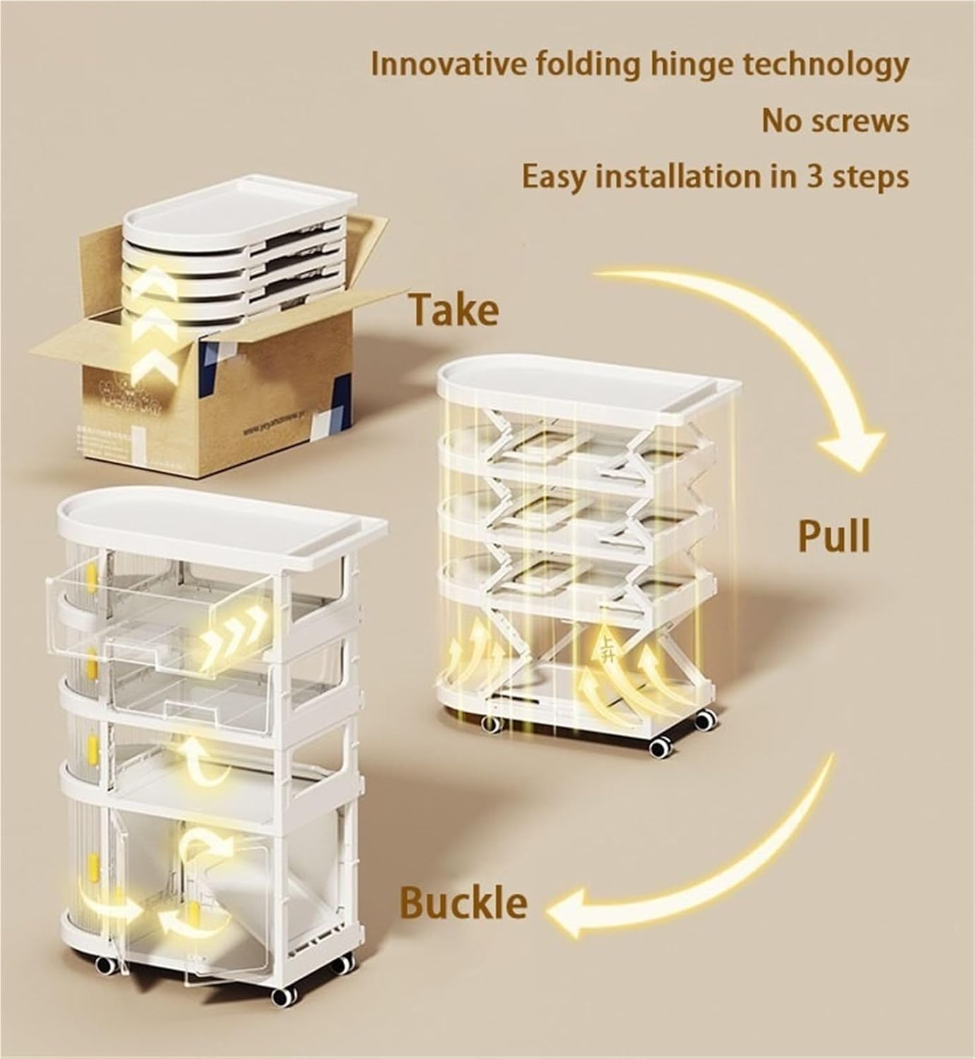 5-Layer Rolling Storage Cart with Drawers White for baby, Kitchen and Bathroom Use