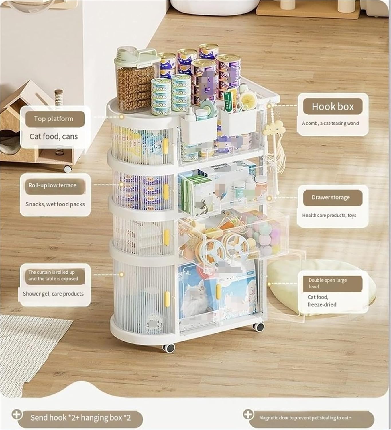 5-Layer Rolling Storage Cart with Drawers White for baby, Kitchen and Bathroom Use