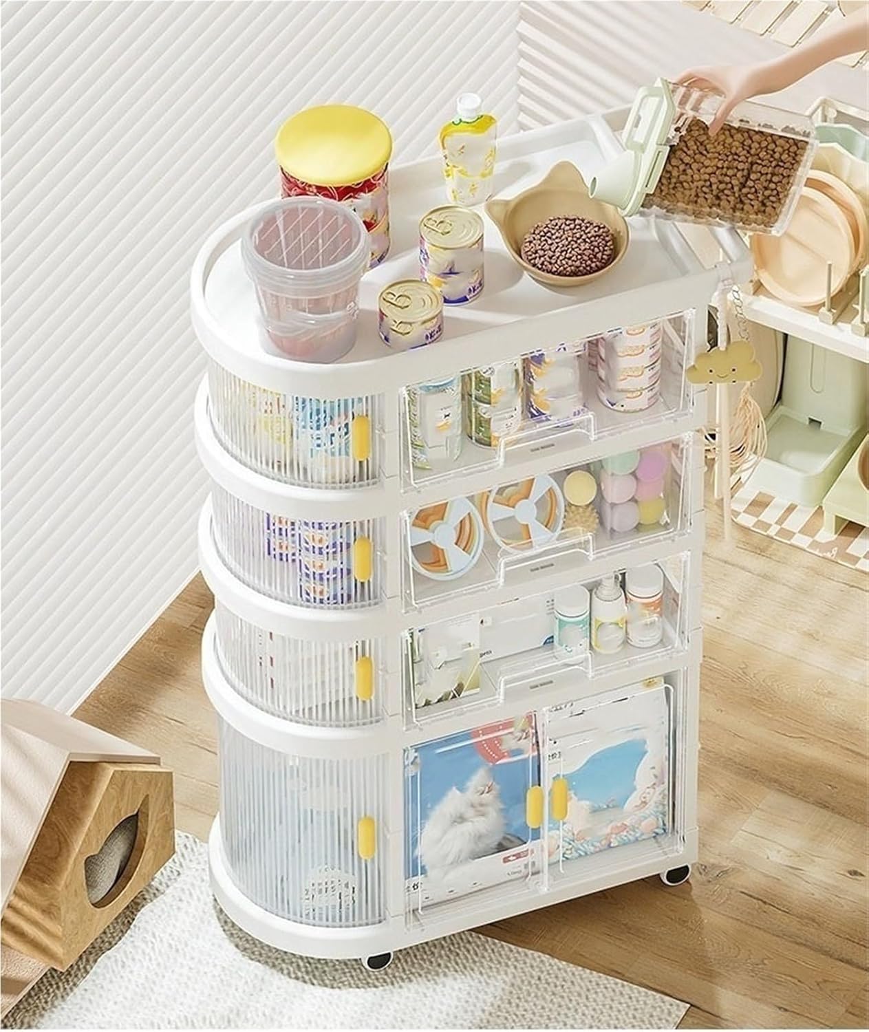 5-Layer Rolling Storage Cart with Drawers White for baby, Kitchen and Bathroom Use