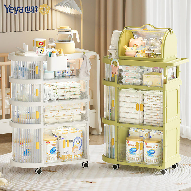 5-Layer Rolling Storage Cart with Drawers White for baby, Kitchen and Bathroom Use
