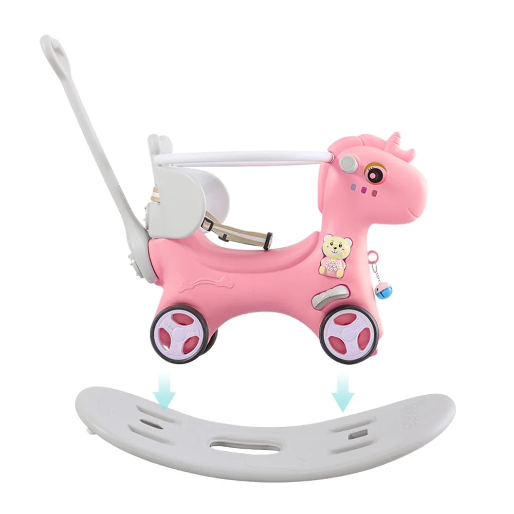 5-in-1 Baby Unicorn Rocking Horse with Push Handle Ride-On Toy for Toddlers (6M–3Y)