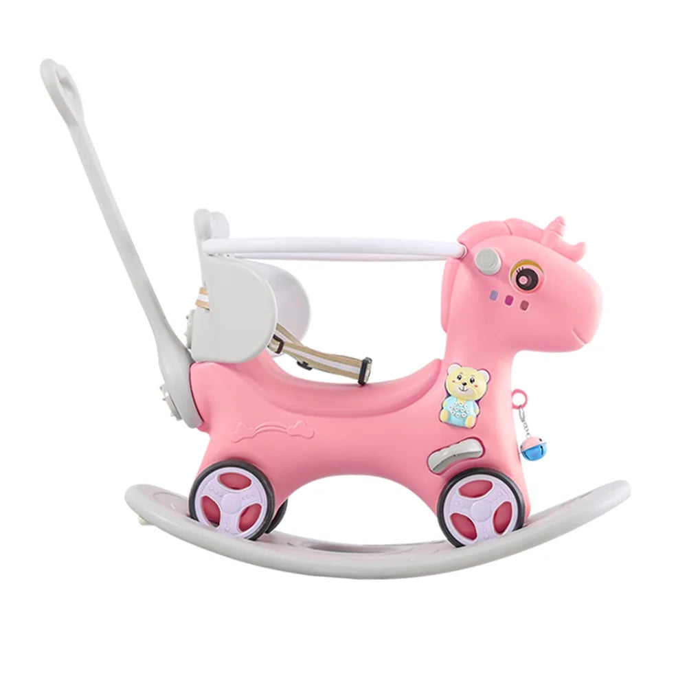 5-in-1 Baby Unicorn Rocking Horse with Push Handle Ride-On Toy for Toddlers (6M–3Y)
