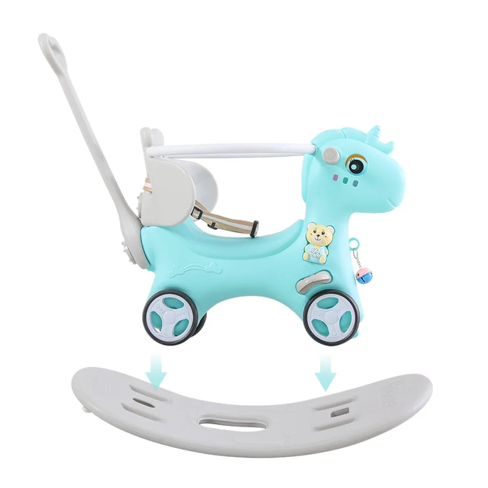 5-in-1 Baby Unicorn Rocking Horse with Push Handle Ride-On Toy for Toddlers (6M–3Y)