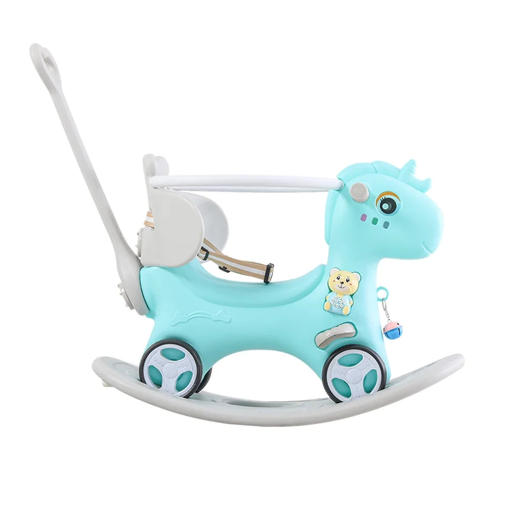 5-in-1 Baby Unicorn Rocking Horse with Push Handle Ride-On Toy for Toddlers (6M–3Y)