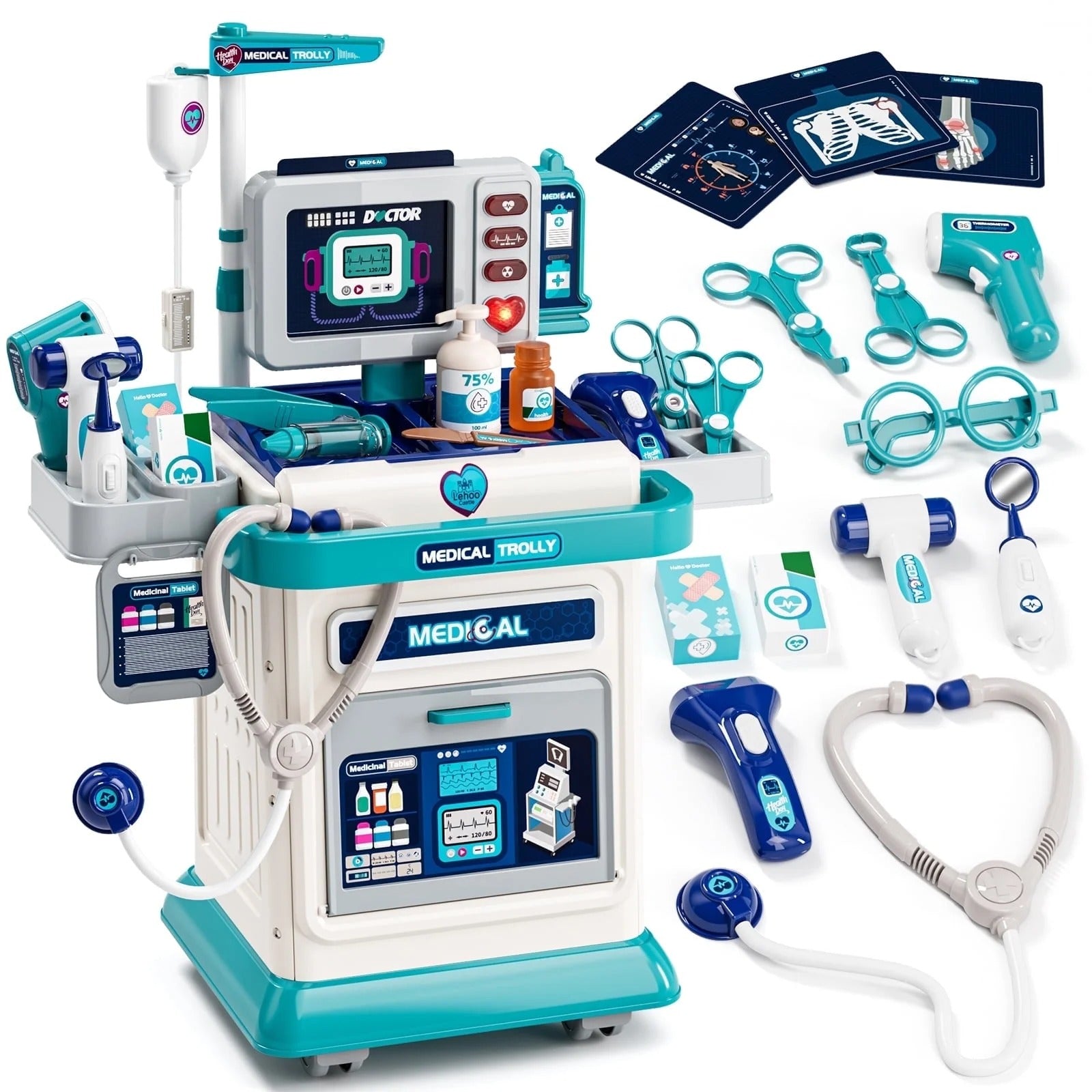 66-Piece Kids Doctor Kit with Light & Sound Mobile Medical Station Pretend Play Set