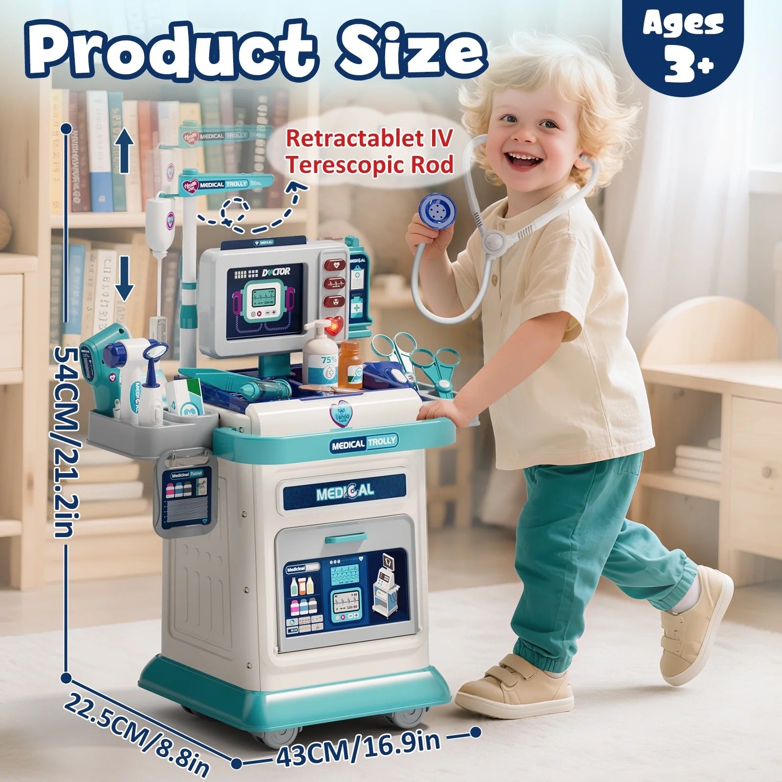 66-Piece Kids Doctor Kit with Light & Sound Mobile Medical Station Pretend Play Set
