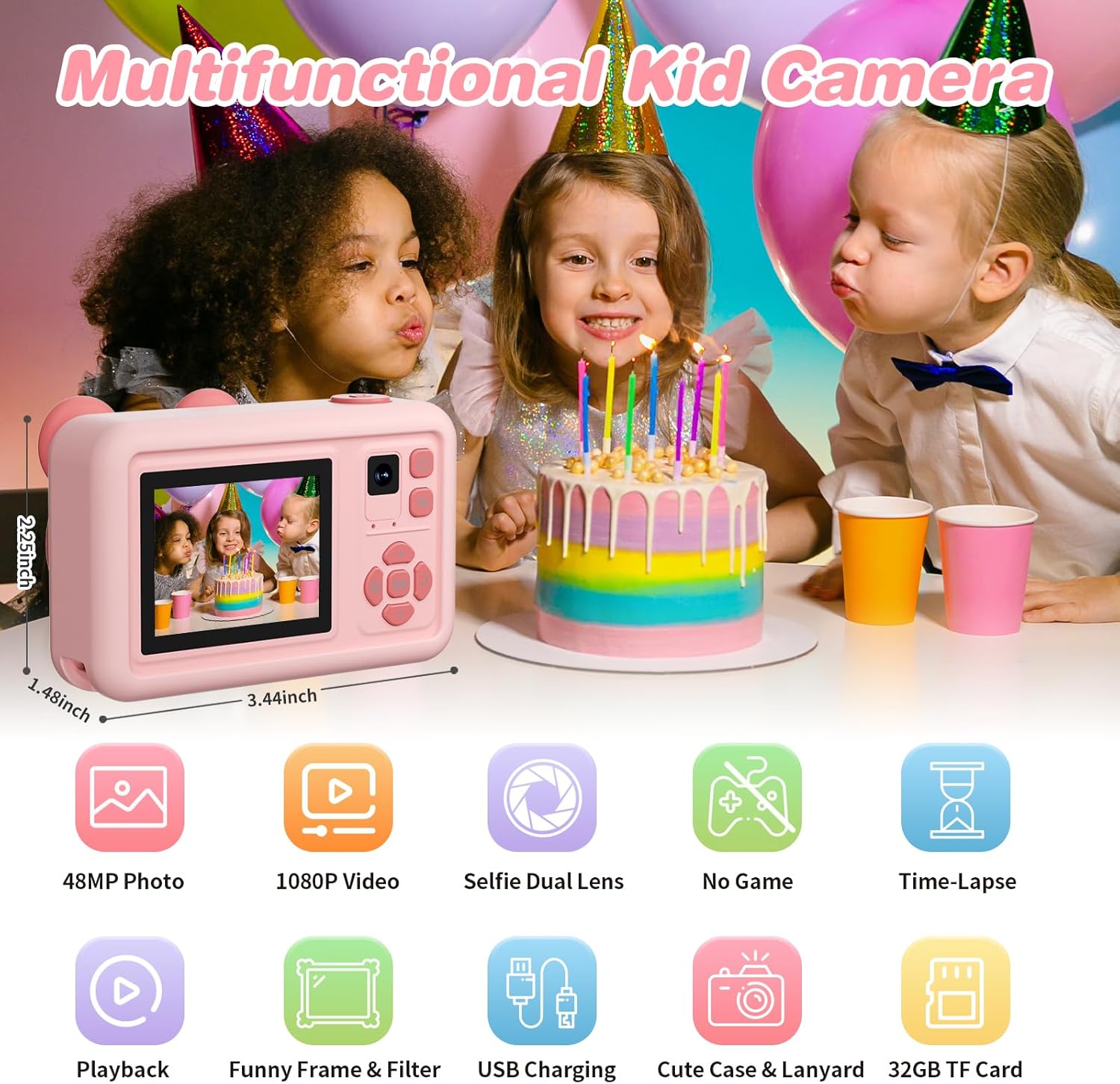 Kids Camera 32GB Dual 4800W HD Cameras & 1080P Video Recording