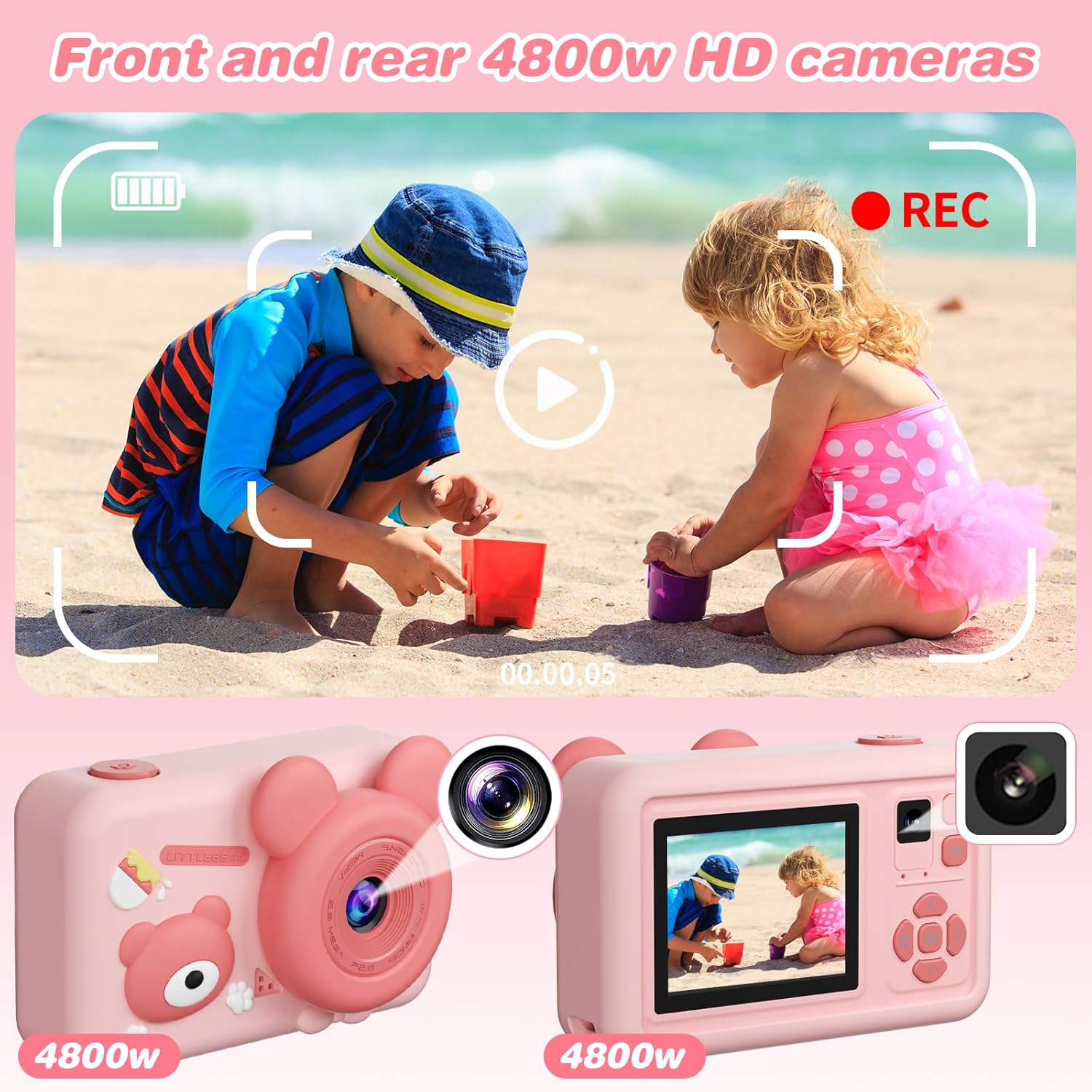 Kids Camera 32GB Dual 4800W HD Cameras & 1080P Video Recording