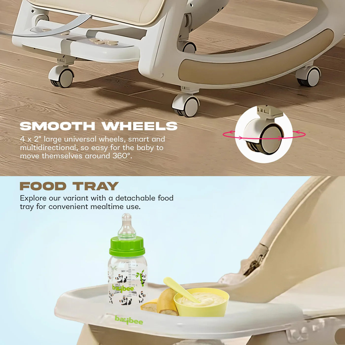 baby 5-in-1 Baby Rocking Chair and walker with Hanging Toys Multi-Position Recline, Music, Wheels & Food Tray for 0-3 Years
