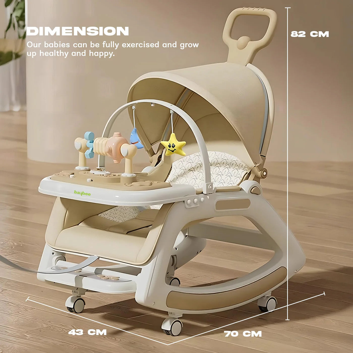 baby 5-in-1 Baby Rocking Chair and walker with Hanging Toys Multi-Position Recline, Music, Wheels & Food Tray for 0-3 Years
