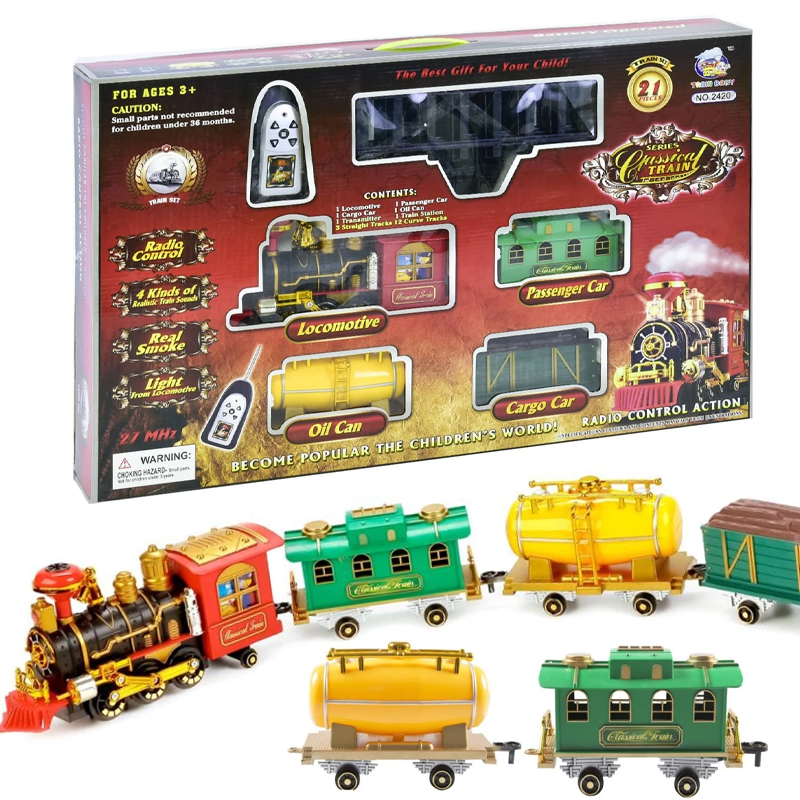 ToyGalaxy Remote Control Train Set 21 Pieces, Real Smoke, Sound & 103 CM Track