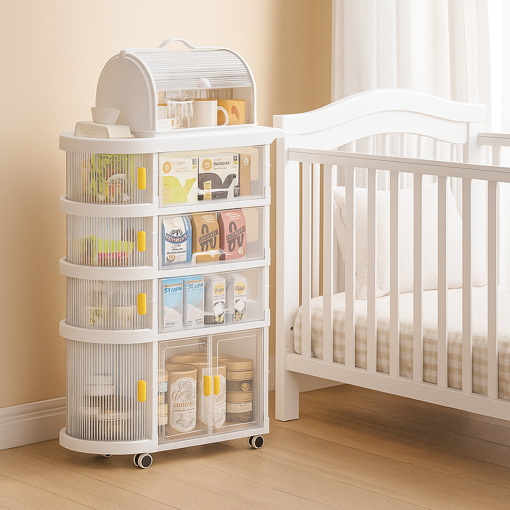 5-Layer Rolling Storage Cart with Drawers White for baby, Kitchen and Bathroom Use