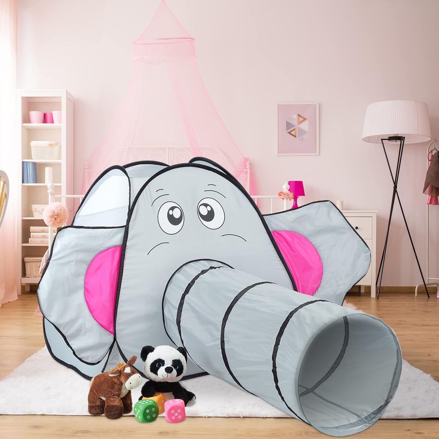 Children's Pop-Up Elephant Play Tent with Crawling Tunnel Indoor & Outdoor 100 Balls