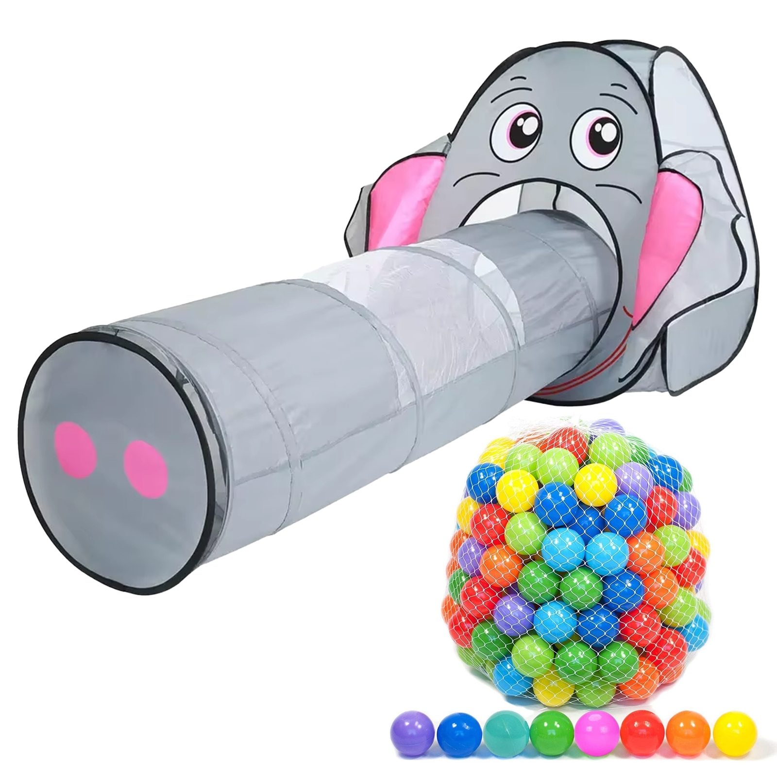 Children's Pop-Up Elephant Play Tent with Crawling Tunnel Indoor & Outdoor 100 Balls