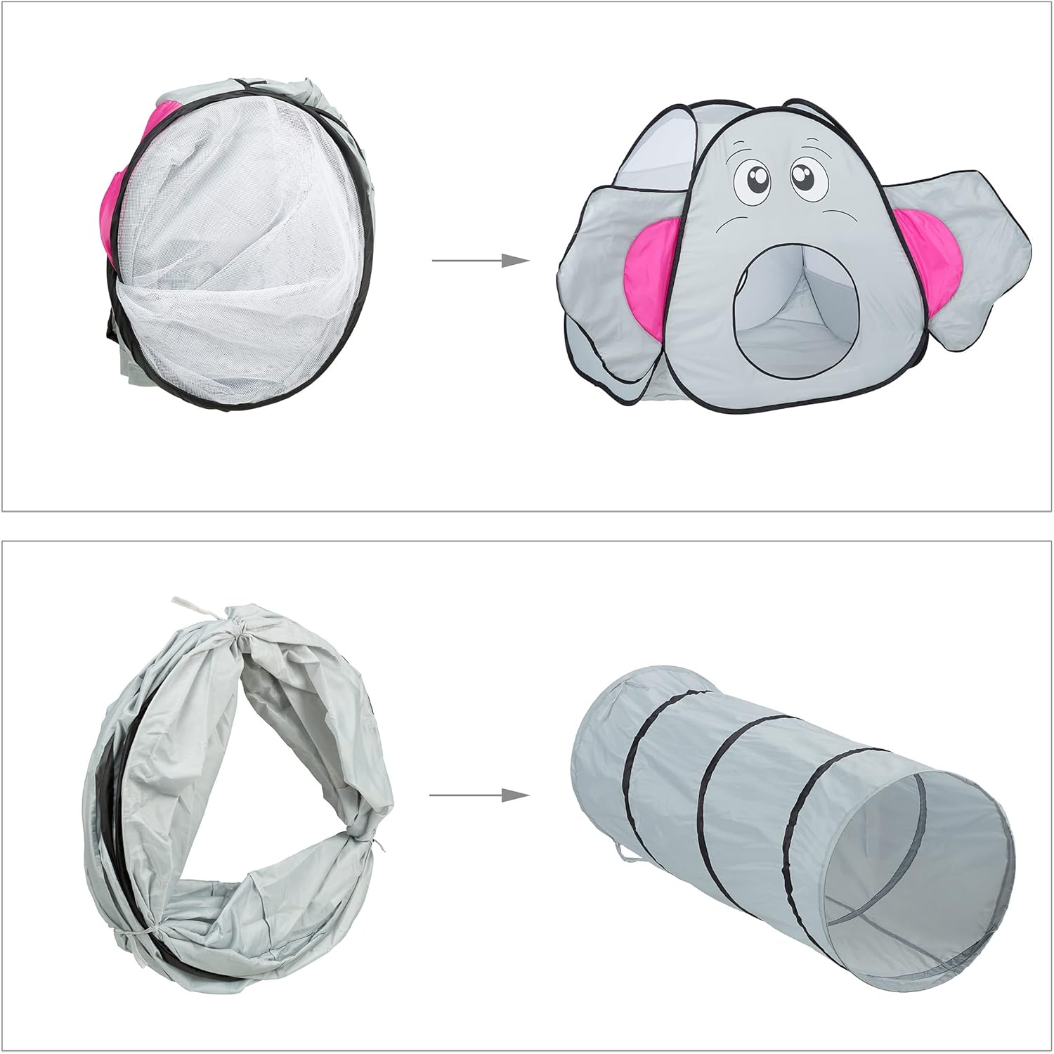 Children's Pop-Up Elephant Play Tent with Crawling Tunnel Indoor & Outdoor 100 Balls