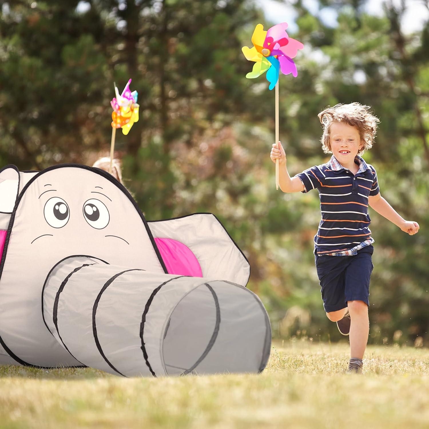 Children's Pop-Up Elephant Play Tent with Crawling Tunnel Indoor & Outdoor 100 Balls