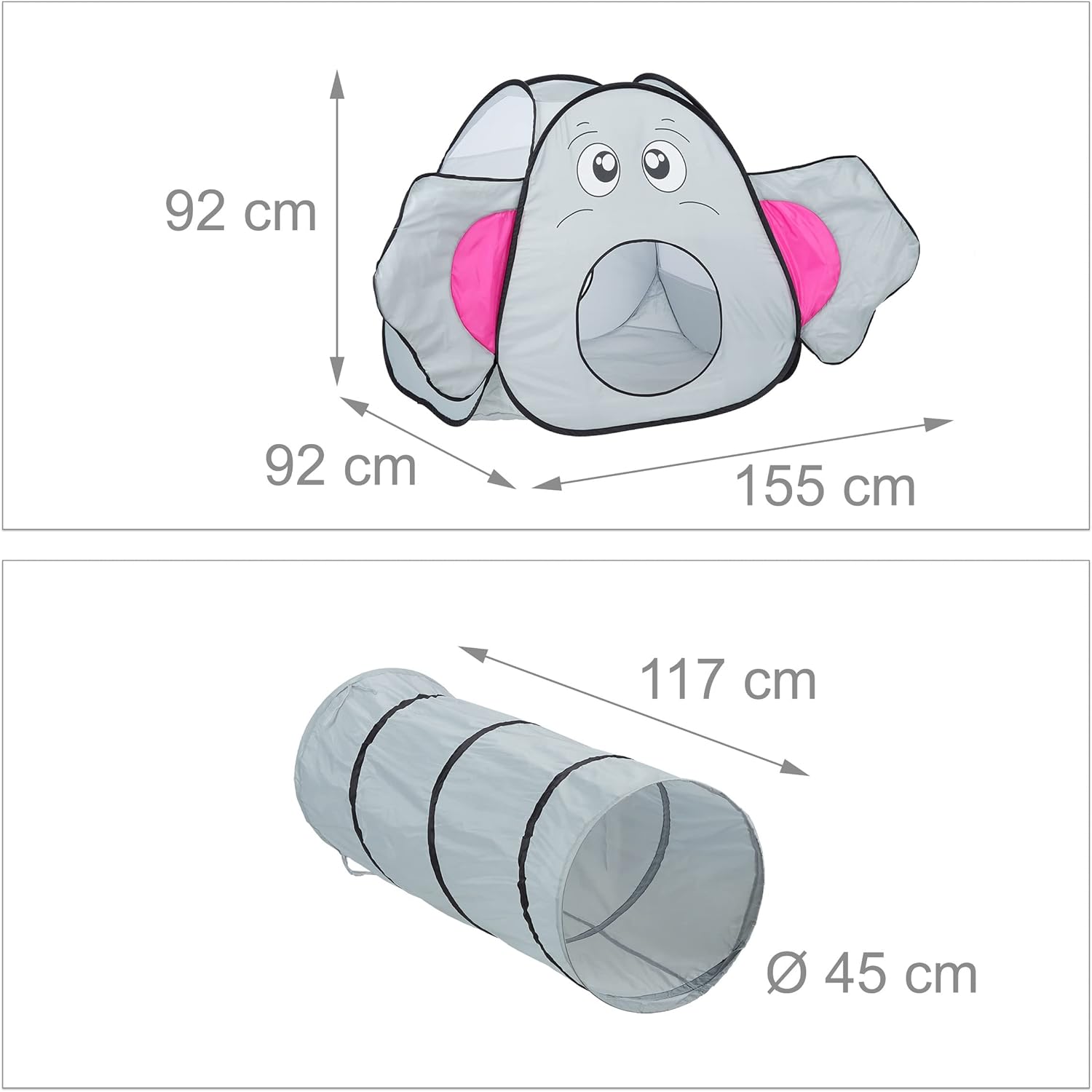 Children's Pop-Up Elephant Play Tent with Crawling Tunnel Indoor & Outdoor 100 Balls