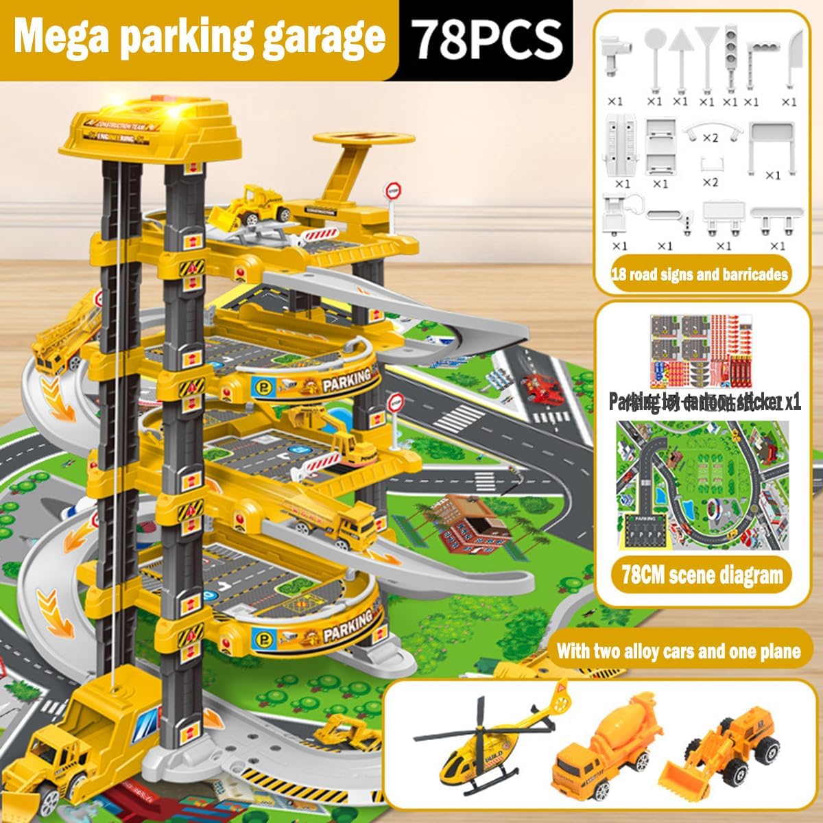 City Ultimate Garage Playset Electric Electric ، Race Car Ramp ، وقوف السيارات مرآب للأطفال 3+ ، تشمل 3 سيارات وخريطة