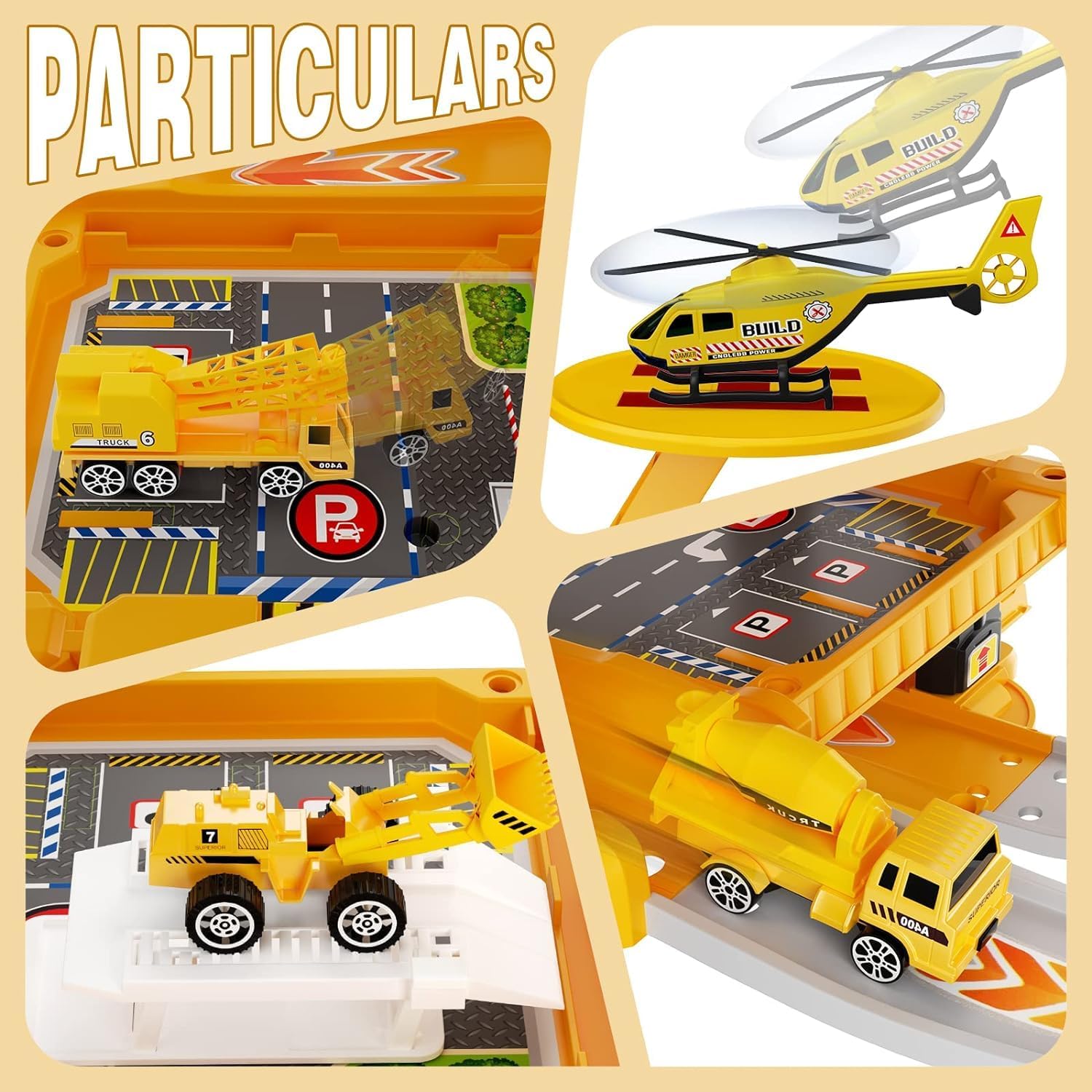 City Ultimate Garage Playset Electric Electric ، Race Car Ramp ، وقوف السيارات مرآب للأطفال 3+ ، تشمل 3 سيارات وخريطة