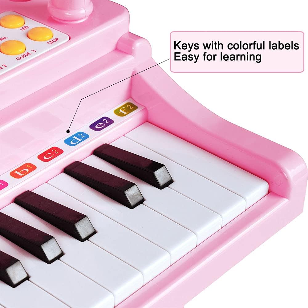 Conomus 31-Key Pink Piano Toy for Toddlers with Mic & Stool