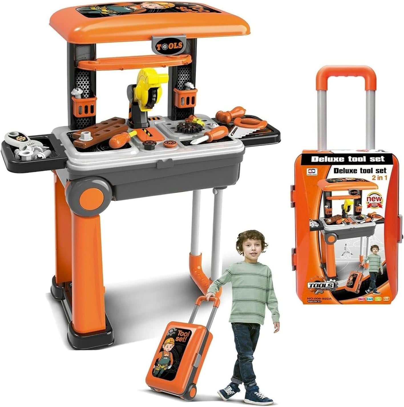 Deluxe Kids Tool Kit with Rolling Suitcase  2-in-1 Pretend Play Set