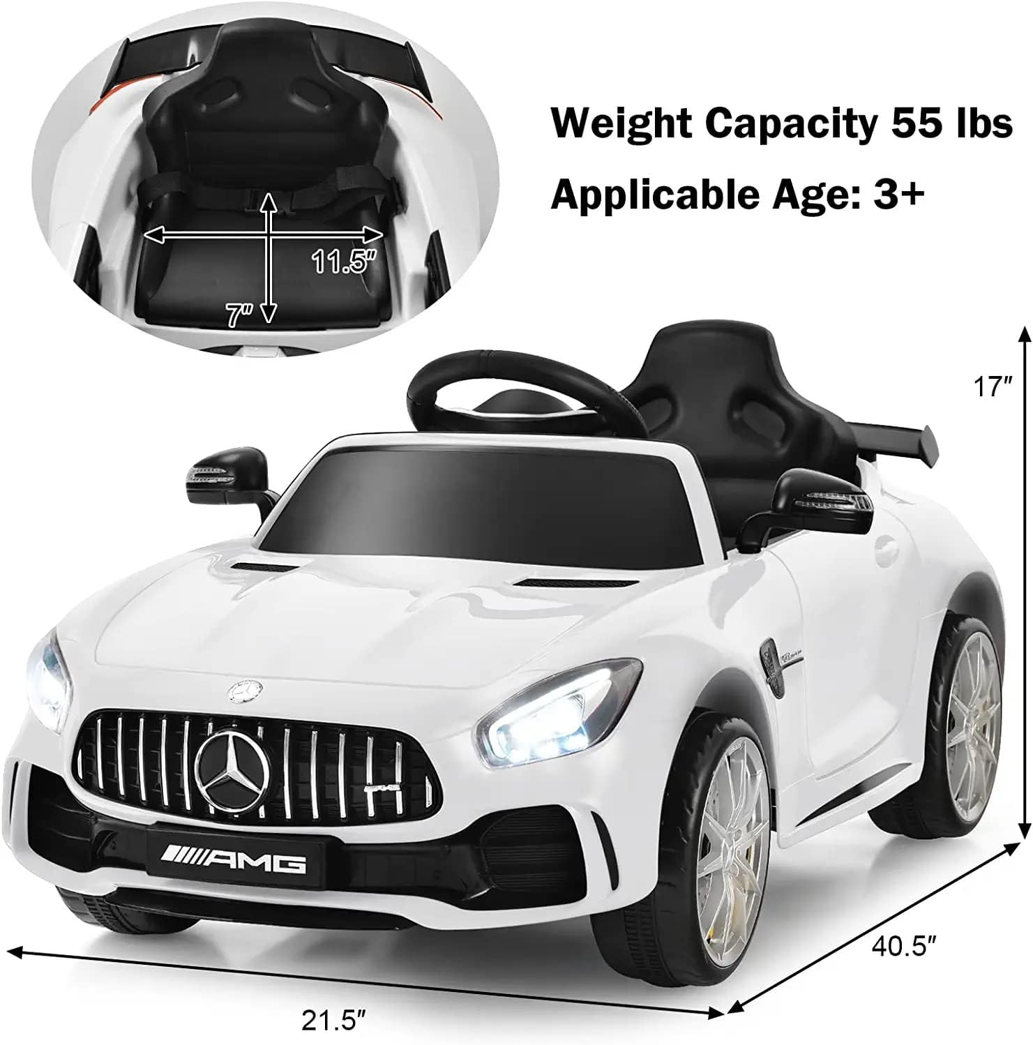 Electric Car Battery Operated Ride On Car for Kids, Leather Seat, Music & Light