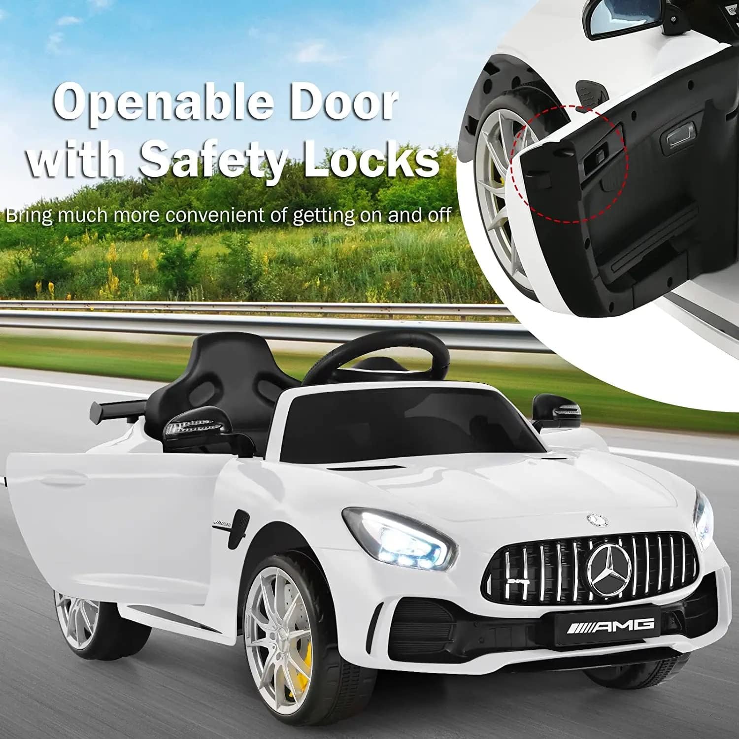 Electric Car Battery Operated Ride On Car for Kids, Leather Seat, Music & Light