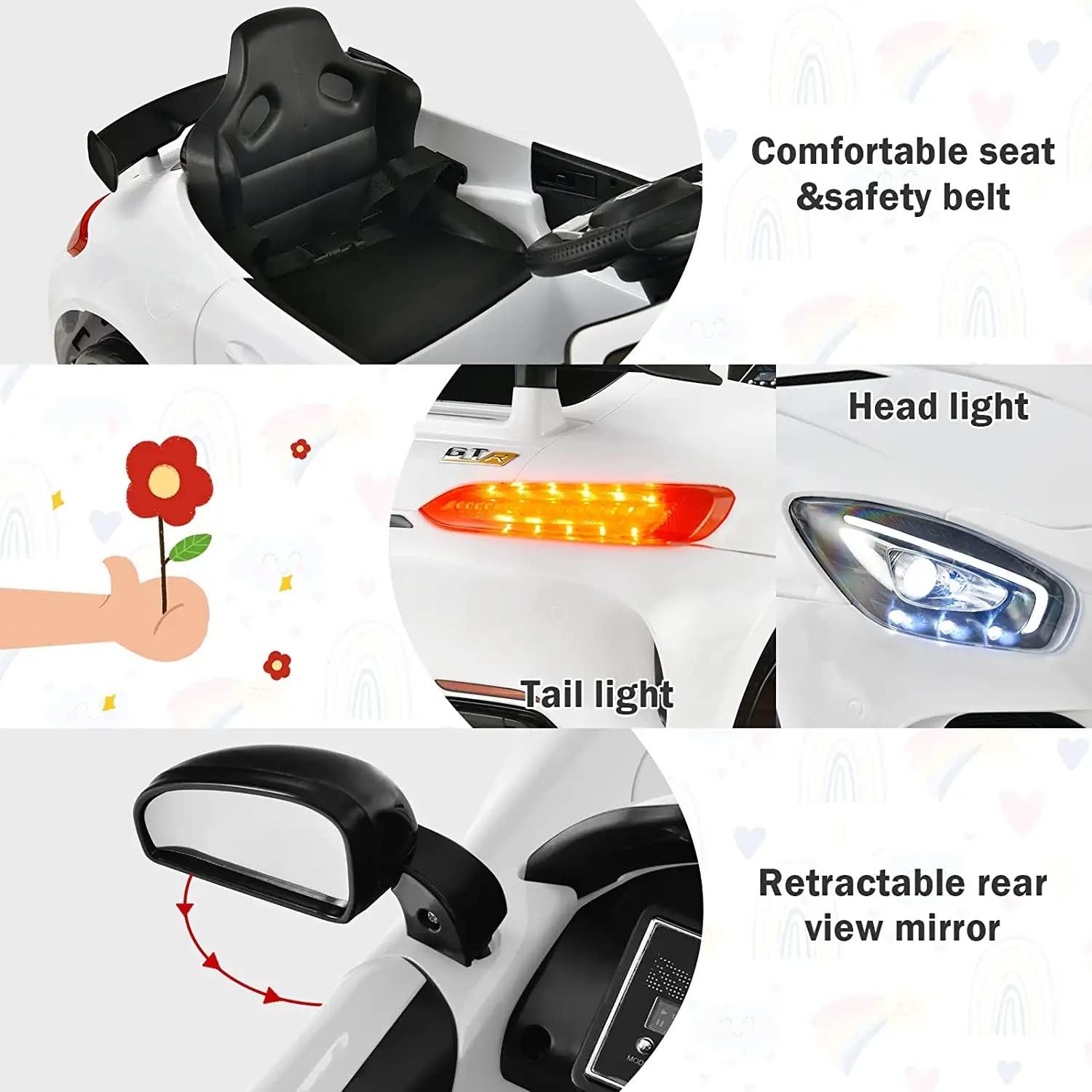 Electric Car Battery Operated Ride On Car for Kids, Leather Seat, Music & Light