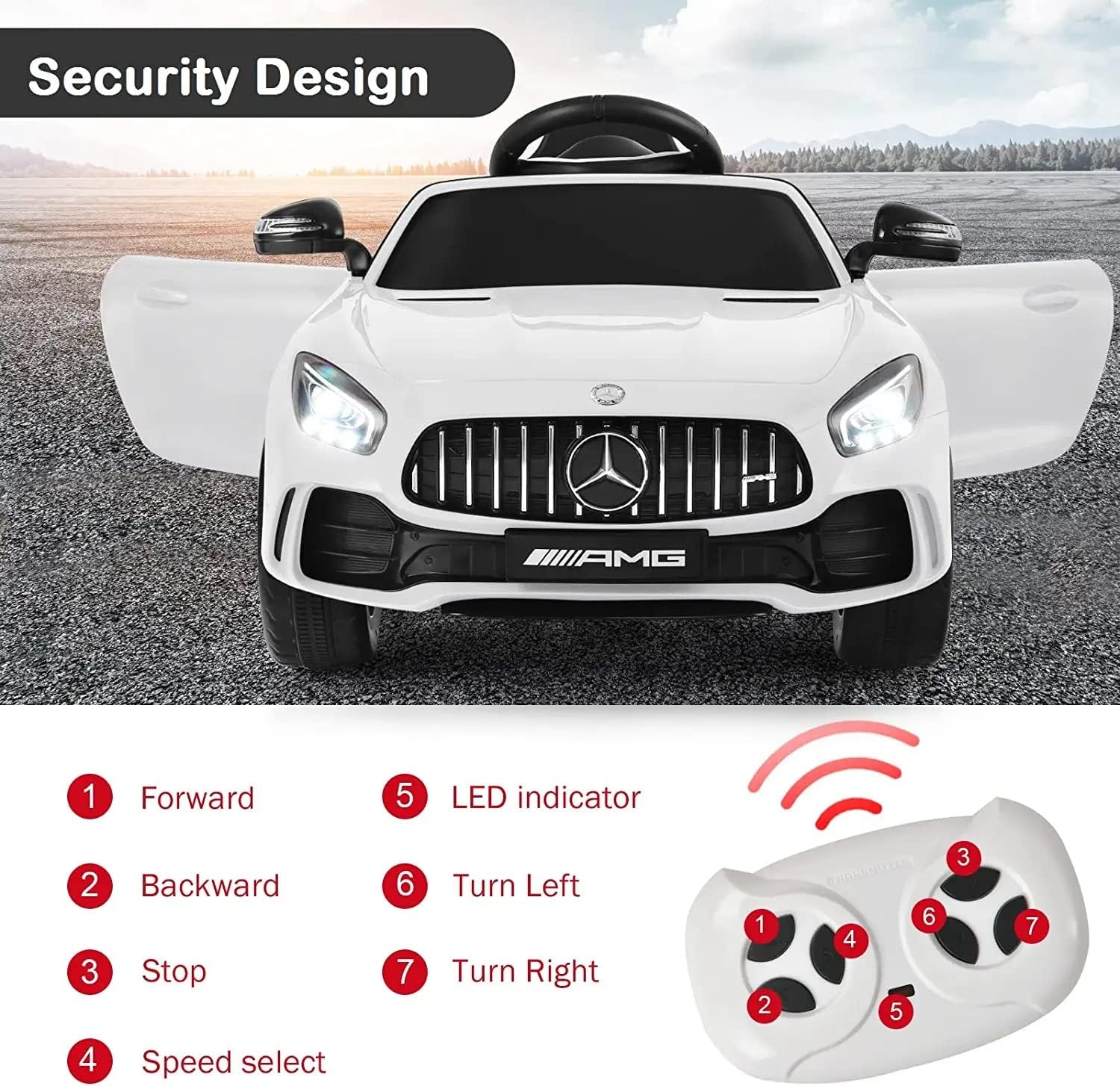 Electric Car Battery Operated Ride On Car for Kids, Leather Seat, Music & Light