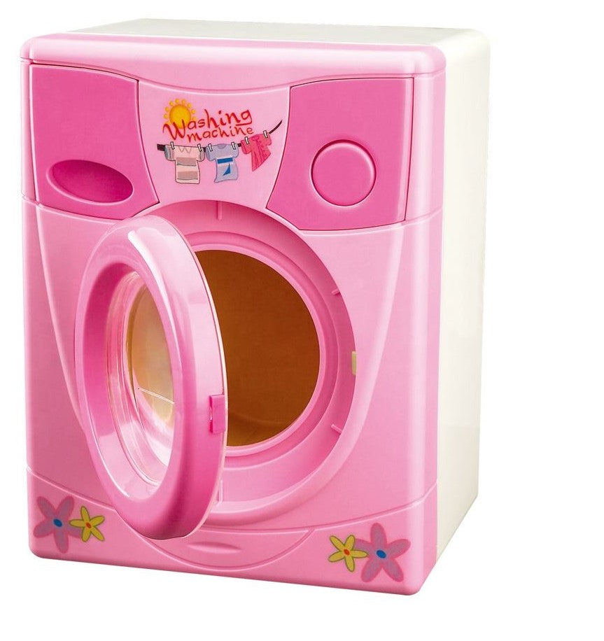 Kids Mini Washing Machine Play Set with Iron & Drying Rack – Pink Pretend Laundry Toy