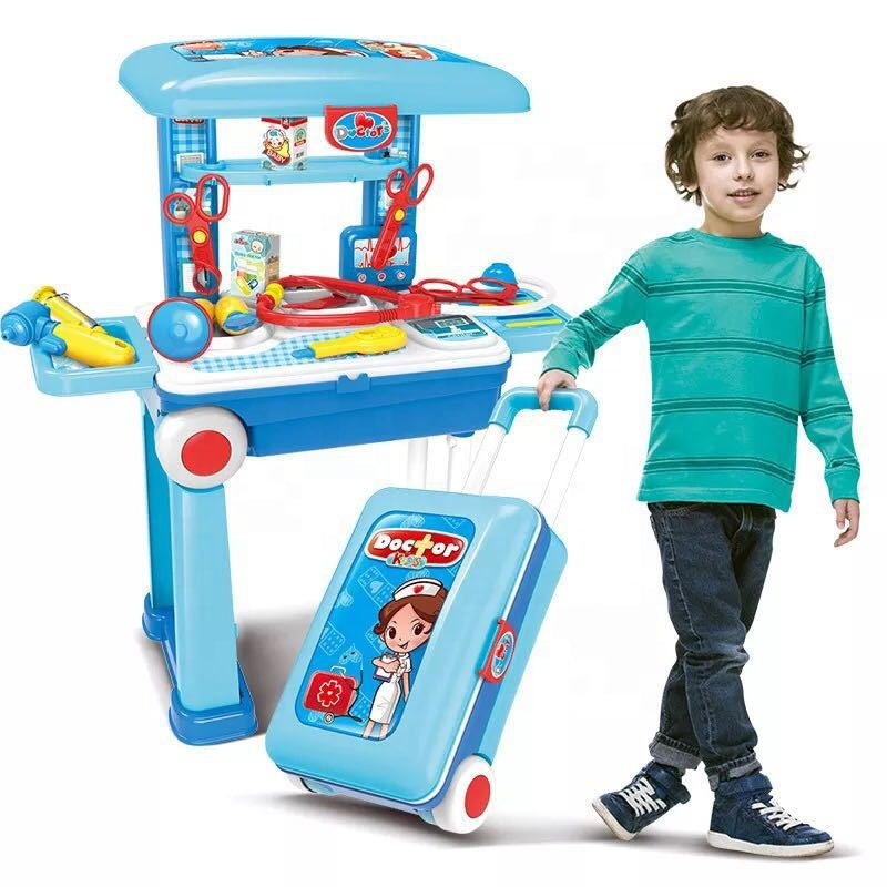 Kids Doctor Play Set Trolley 2-in-1 Medical Kit Toy with Stethoscope & Accessories