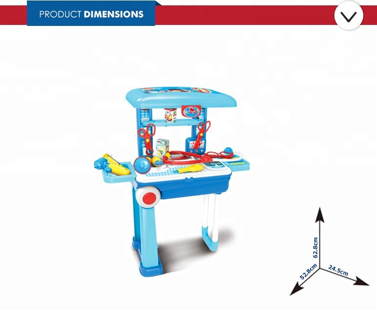 Kids Doctor Play Set Trolley 2-in-1 Medical Kit Toy with Stethoscope & Accessories