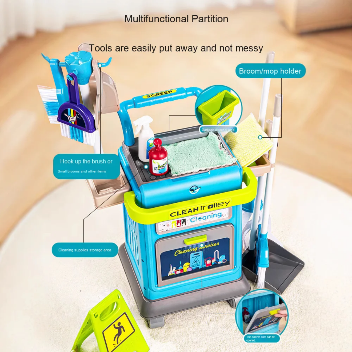 Kids Cleaning Set for Toddlers – 40-Piece Pretend Play Cleaning Cart with Real Working Vacuum