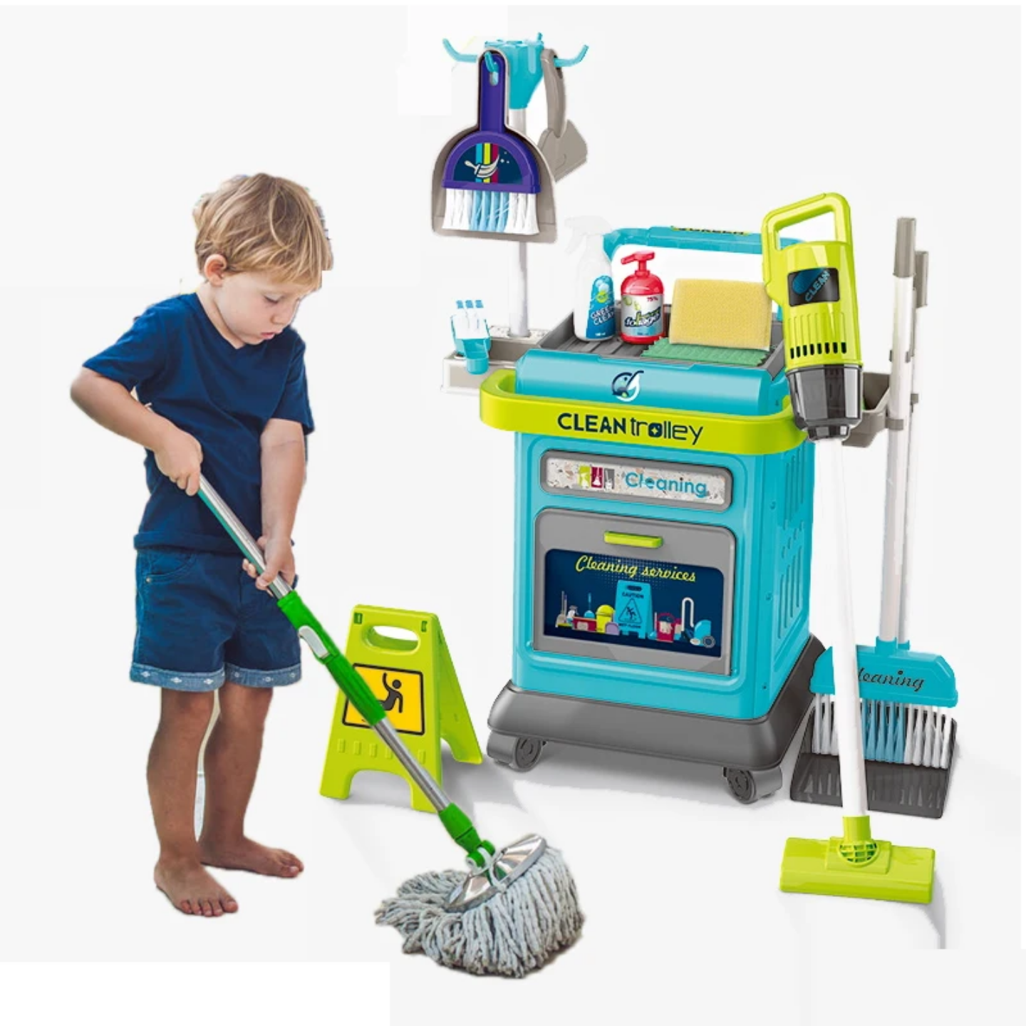 Kids Cleaning Set for Toddlers – 40-Piece Pretend Play Cleaning Cart with Real Working Vacuum