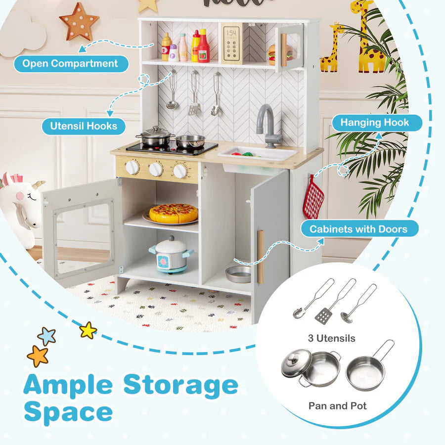 Kids Corner Play Kitchen Wooden Children Role Play Pretend Cooking Playset