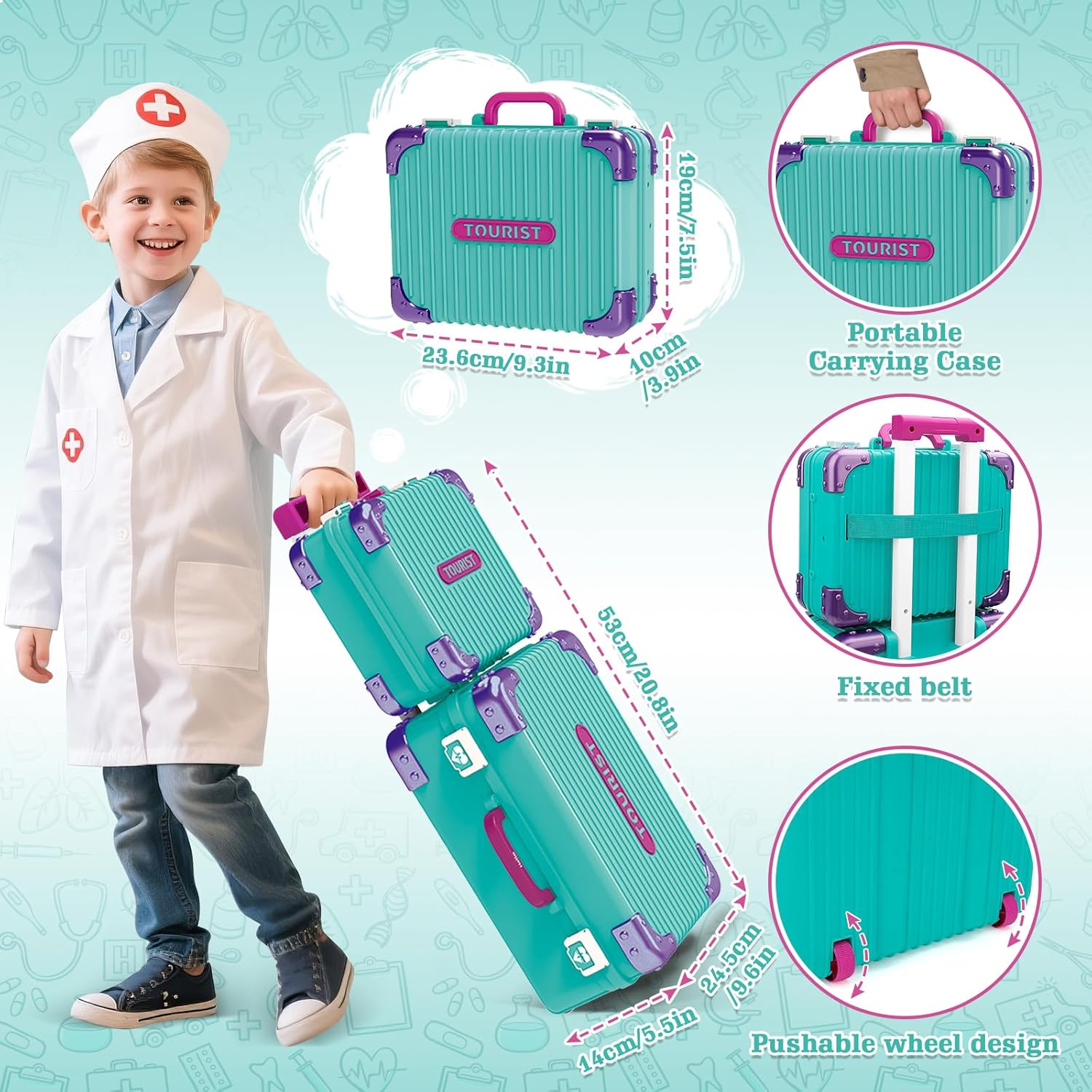 Kids Doctor Playset with Mobile Medical Station & Accessories Pretend Kit for Ages 3+