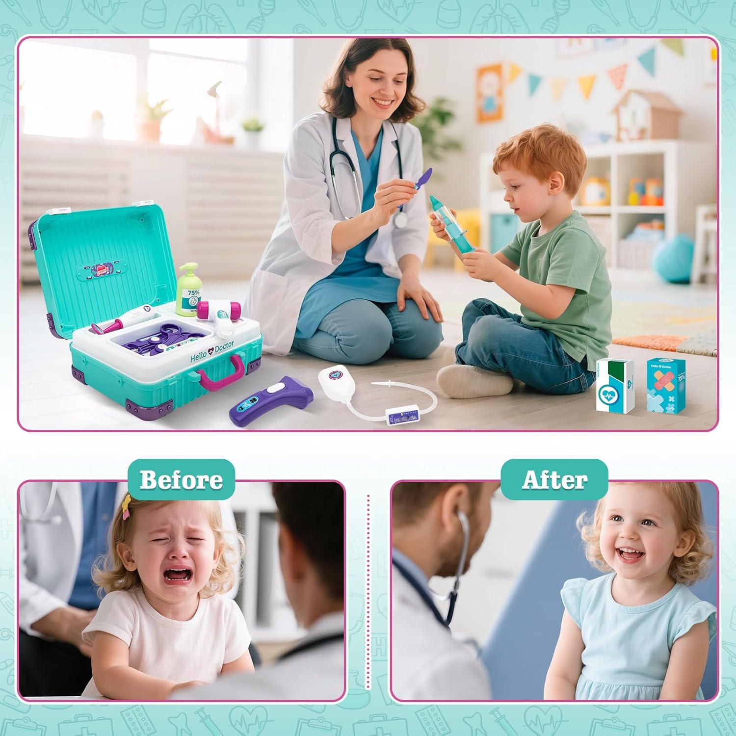 Kids Doctor Playset with Mobile Medical Station & Accessories Pretend Kit for Ages 3+